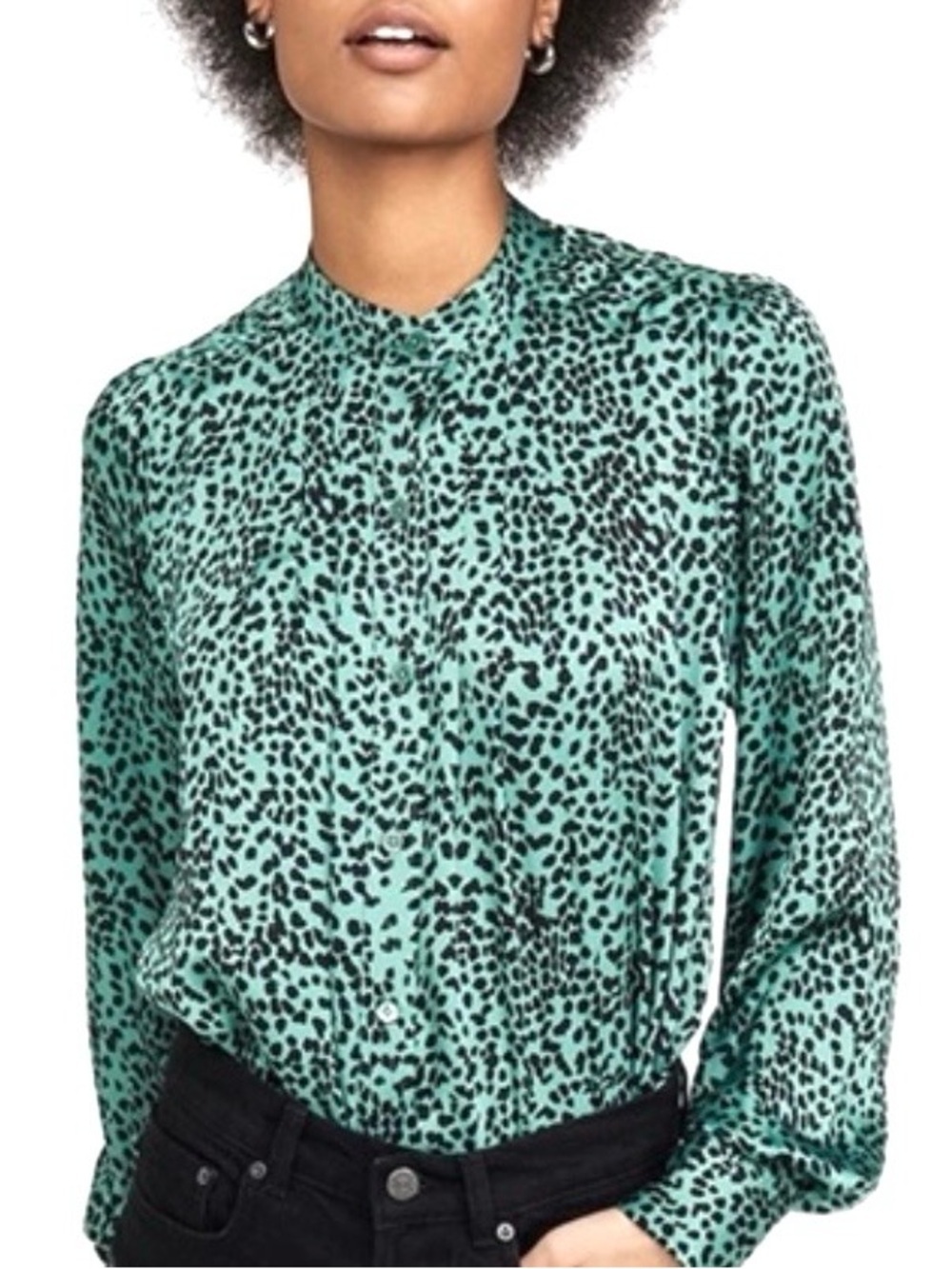 EQUIPMENT Perce Animal Print Pintuck Button-Down Poet Blouse Women’s Size S